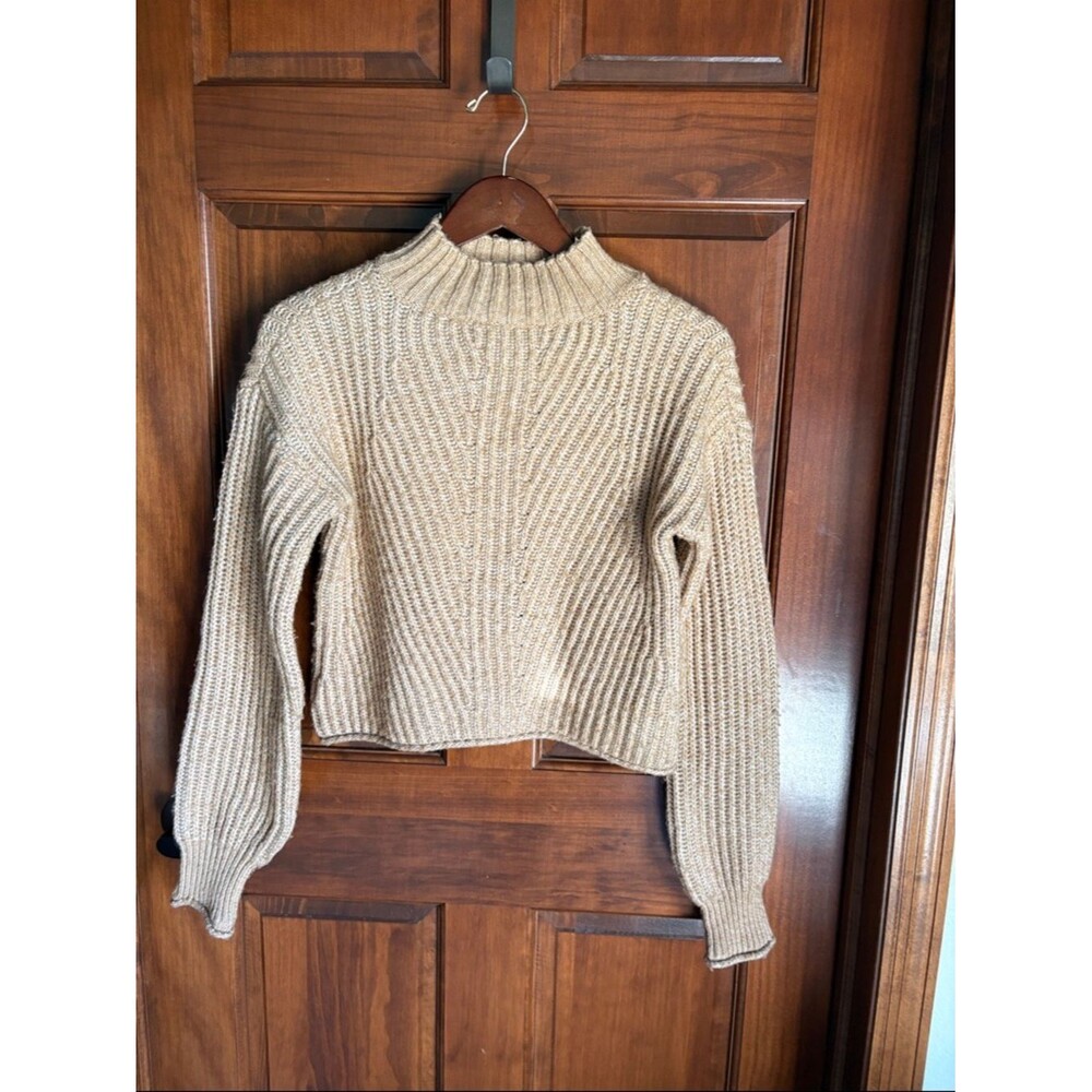 Ribbed Turtleneck Sweater in Tan-Women's XS